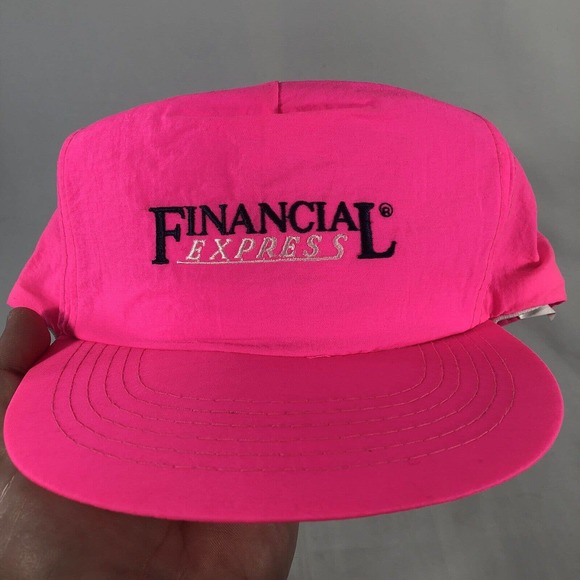 Vintage Financial Express Hat Cap Trucker Neon Pink SnapBack Mens One Size Fits - Picture 10 of 10